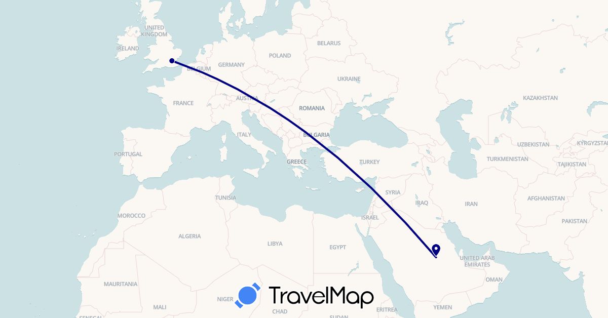 TravelMap itinerary: driving in United Kingdom, Saudi Arabia (Asia, Europe)